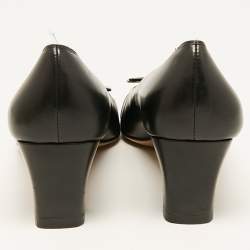 Pre Owned Salvatore Ferragamo Black Leather Bow Block Heel Pumps Size 37