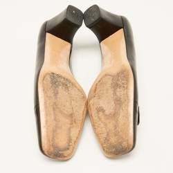 Pre Owned Salvatore Ferragamo Black Leather Bow Block Heel Pumps Size 37