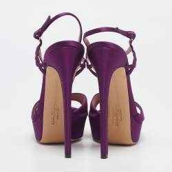 Salvatore Ferragamo Purple Satin Platform Ankle Strap Sandals Size 38.5