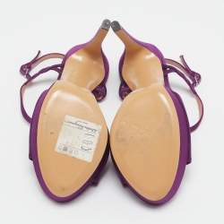 Salvatore Ferragamo Purple Satin Platform Ankle Strap Sandals Size 38.5