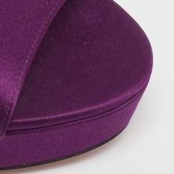 Salvatore Ferragamo Purple Satin Platform Ankle Strap Sandals Size 38.5