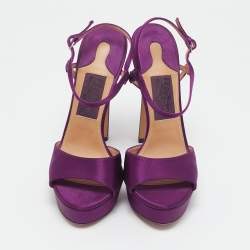 Salvatore Ferragamo Purple Satin Platform Ankle Strap Sandals Size 38.5