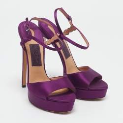 Salvatore Ferragamo Purple Satin Platform Ankle Strap Sandals Size 38.5