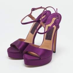 Salvatore Ferragamo Purple Satin Platform Ankle Strap Sandals Size 38.5