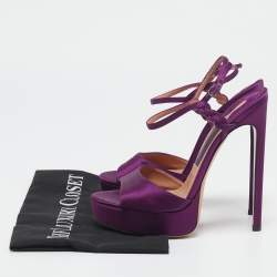 Salvatore Ferragamo Purple Satin Platform Ankle Strap Sandals Size 38.5