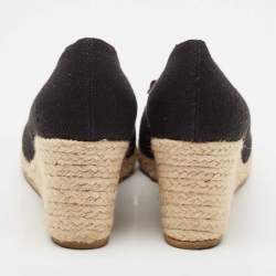 مملوكة مسبقًا Salvatore Ferragamo Black Canvas Vara Bow Darly Espadrille Wedge Pumps Size 40