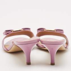 Salvatore Ferragamo Lavender Patent Leather Vara Bow Slide Sandals Size 38