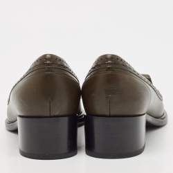 Salvatore Ferragamo Olive Green Leather Fele Loafer Pumps Size 38