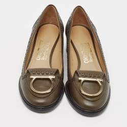 Salvatore Ferragamo Olive Green Leather Fele Loafer Pumps Size 38
