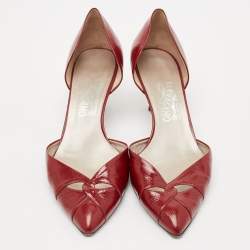 Pre Owned حذاء كعب عالي سالفاتوري فيراغامو بولا جلد رصاصي ميتاليك مزين فيونكة فارا مقدمة مفتوحة نعل سميك مقاس 38.5