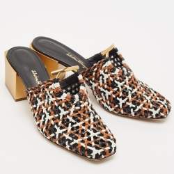 Salvatore Ferragamo Tricolor Woven Leather Laino Mules Size 39