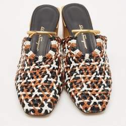 Salvatore Ferragamo Tricolor Woven Leather Laino Mules Size 39