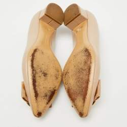 Pre Owned Salvatore Ferragamo Beige Leather Pointed Toe Pumps Size 37.5