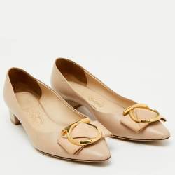 Pre Owned Salvatore Ferragamo Beige Leather Pointed Toe Pumps Size 37.5