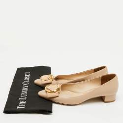 Pre Owned Salvatore Ferragamo Beige Leather Pointed Toe Pumps Size 37.5