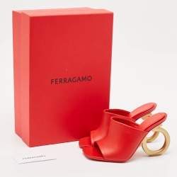 Salvatore Ferragamo Red Leather Astro Slide Sandals Size 36.5