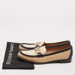 Salvatore Ferragamo Black/Beige Leather Slip On Loafers Size 40