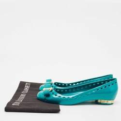 Salvatore Ferragamo Teal Green Rubber Vara Bow Ballet Flats Size 37.5