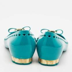 Salvatore Ferragamo Teal Green Rubber Vara Bow Ballet Flats Size 37.5