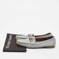Salvatore Ferragamo Light Blue Nubuck Leather Gancini Slip On Loafers Size 39.5
