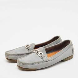 Salvatore Ferragamo Light Blue Nubuck Leather Gancini Slip On Loafers Size 39.5