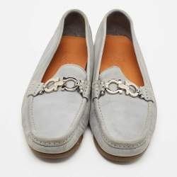 Salvatore Ferragamo Light Blue Nubuck Leather Gancini Slip On Loafers Size 39.5