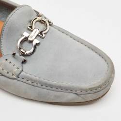 Salvatore Ferragamo Light Blue Nubuck Leather Gancini Slip On Loafers Size 39.5