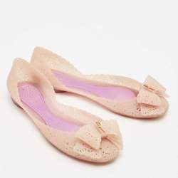 Salvatore Ferragamo Beige Nilly Jelly Bow Ballet Flats Size 36.5