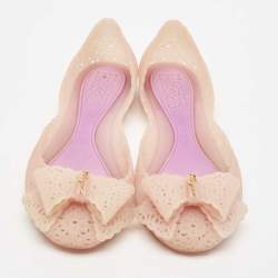 Salvatore Ferragamo Beige Nilly Jelly Bow Ballet Flats Size 36.5
