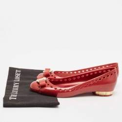 Salvatore Ferragamo Metallic Red Rubber Vara Bow Ballet Flats Size 39.5