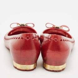 Salvatore Ferragamo Metallic Red Rubber Vara Bow Ballet Flats Size 39.5