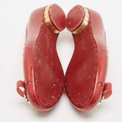 Salvatore Ferragamo Metallic Red Rubber Vara Bow Ballet Flats Size 39.5