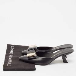 Salvatore Ferragamo Black Leather Lycia Mules Size 39.5
