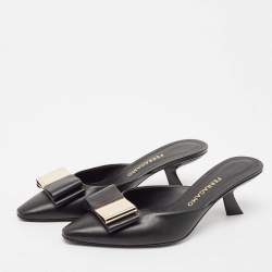 Salvatore Ferragamo Black Leather Lycia Mules Size 39.5