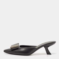 Salvatore Ferragamo Black Leather Lycia Mules Size 39.5