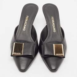 Salvatore Ferragamo Black Leather Lycia Mules Size 39.5