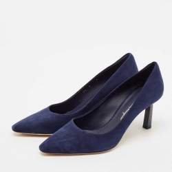 Pre Owned Salvatore Ferragamo Navy Blue Suede Pointed Toe Pumps Size 39.5