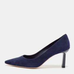 Salvatore Ferragamo Navy Blue Suede Pointed Toe Pumps Size 39.5