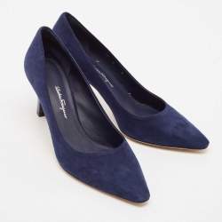 Pre Owned Salvatore Ferragamo Navy Blue Suede Pointed Toe Pumps Size 39.5