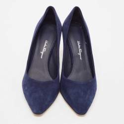 Pre Owned Salvatore Ferragamo Navy Blue Suede Pointed Toe Pumps Size 39.5