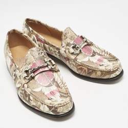 Pre Owned Salvatore Ferragamo Multicolor Flower Printed Leather Bit Slip On Loafers Size 39.5