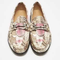 Pre Owned Salvatore Ferragamo Multicolor Flower Printed Leather Bit Slip On Loafers Size 39.5