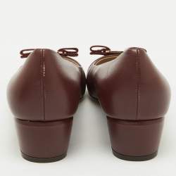Salvatore Ferragamo Burgundy Leather Web Vara Bow Pumps Size 40.5