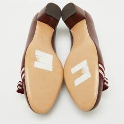 Salvatore Ferragamo Burgundy Leather Web Vara Bow Pumps Size 40.5
