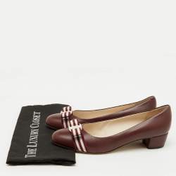 Salvatore Ferragamo Burgundy Leather Web Vara Bow Pumps Size 40.5