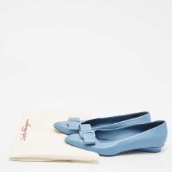 Salvatore Ferragamo Light Blue Leather Viva Bow Ballet Flats Size 36.5