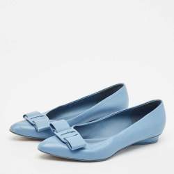 Salvatore Ferragamo Light Blue Leather Viva Bow Ballet Flats Size 36.5