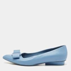 Salvatore Ferragamo Light Blue Leather Viva Bow Ballet Flats Size 36.5