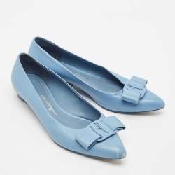 Salvatore Ferragamo Light Blue Leather Viva Bow Ballet Flats Size 36.5