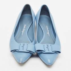 Salvatore Ferragamo Light Blue Leather Viva Bow Ballet Flats Size 36.5